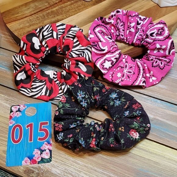 #15  Zebra Hearts, Fuchsia Western Paisley & Black Floral Hair Scrunchies Adult - Picture 1 of 4